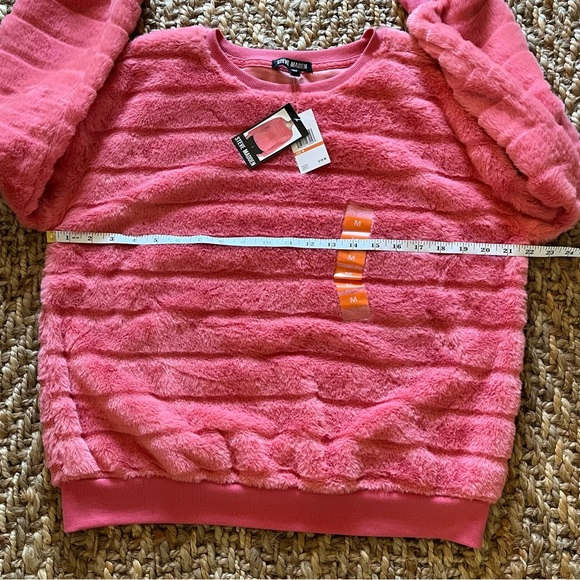 Steve Madden Faux Fur Sweatshirt Top stripe medium tea rose pink - Picture 14 of 16